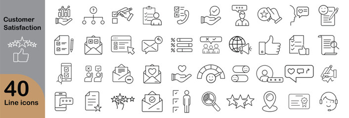 "Thin Line Icons for Feedback and Satisfaction – Web and Mobile App Icon Set with Ratings, Testimonials, and User Experience Elements