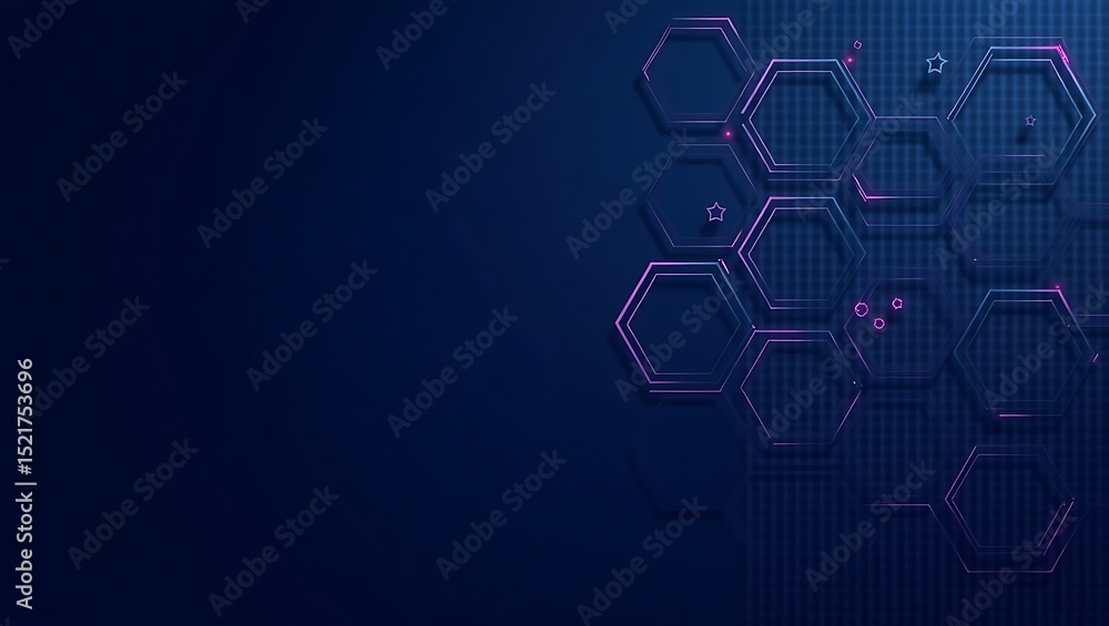 Poster abstract blue background with hexagons. generative ai.