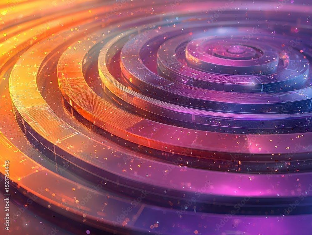 Aufkleber abstract concentric circles with vibrant colors and glowing light particles create a futuristic, dig