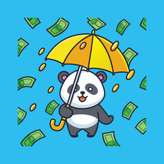 Panda Using Umbrella In Money Rain Cartoon Vector 