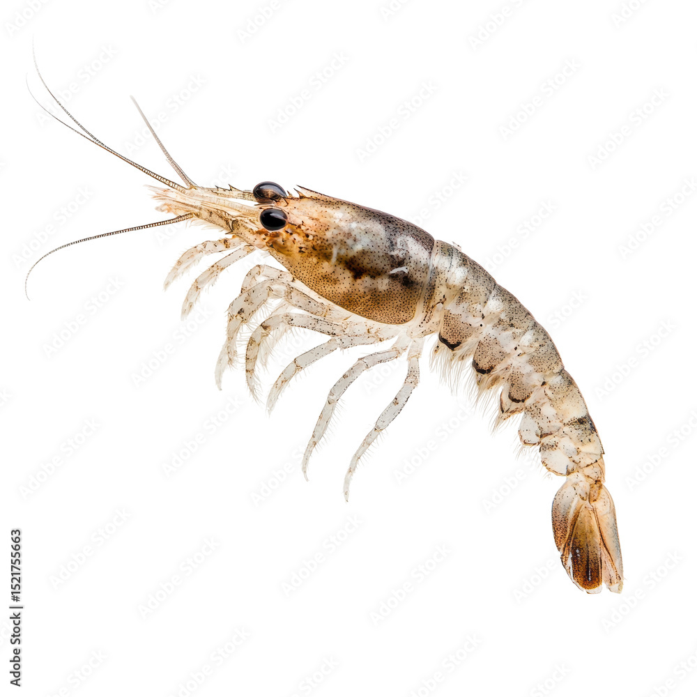 Poster close-up view of a shrimp showcasing its intricate features and natural colors in an aquatic environ