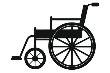 Simple Silhouette of a Wheelchair with Footrest and Handles Isolated on Plain Background