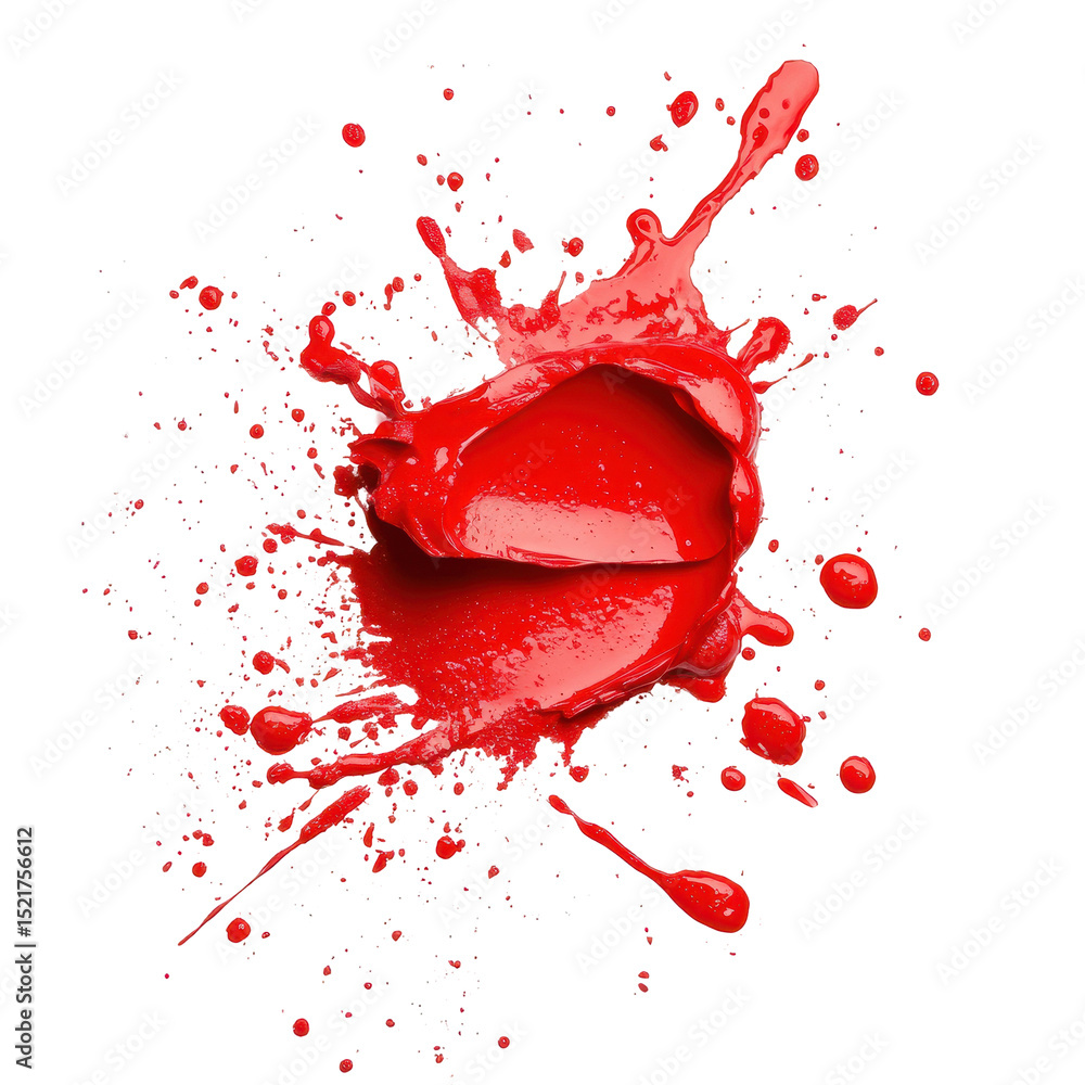 Poster red paint splash creates dynamic visual impact on white background in creative artistic display