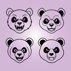 Fototapeta premium Set of Angry panda head icon illustrations