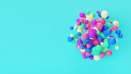 A bunch of colorful balls floating in the air on a blue background