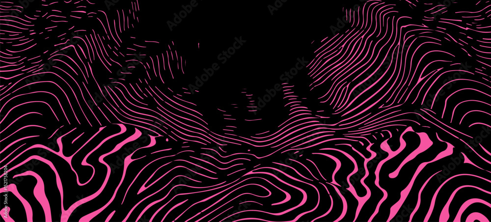 Aufkleber Vector illustration in popular modern Op Art style, featuring dynamic wavy lines and abstract flowing shapes, creating an illusion of depth and movement with high contrast and bold graphic elements.