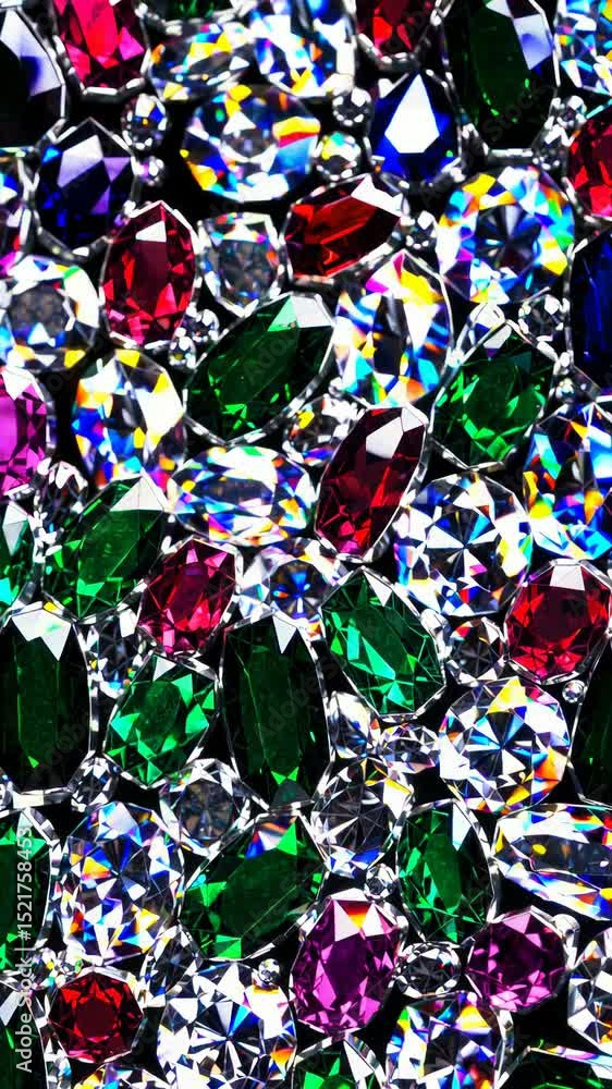 Poster multicolored sparkling gemstones in vibrant close-up, creating a dazzling and luxurious background.