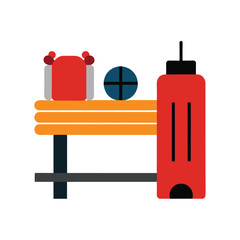 Water Bottle and Towel on Bench Illustration