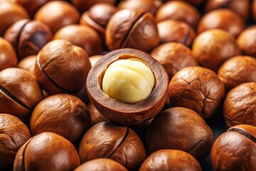 Close-up of natural organic hazelnuts in their shells on a wooden table, a healthy snack from nature's autumn harvest