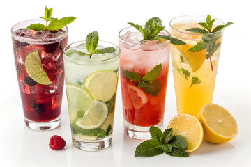 Refreshing summer fruit cocktails with mint