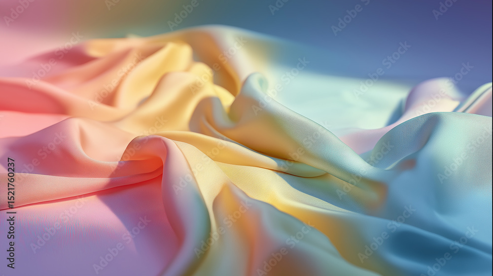 Poster close-up of colorful soft fabric draped with pastel lighting in a gentle wave pattern.