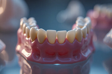 Model of dental lower jaw prosthesis. Front view.