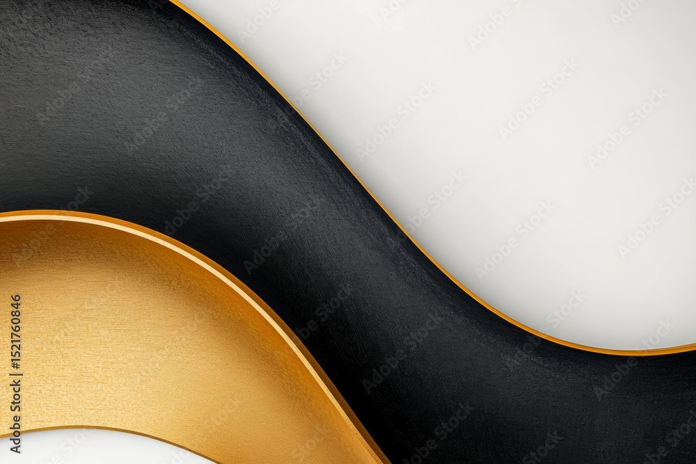 Poster elegant and striking design showcases a seamless blend of black and gold curves, creating a sense of