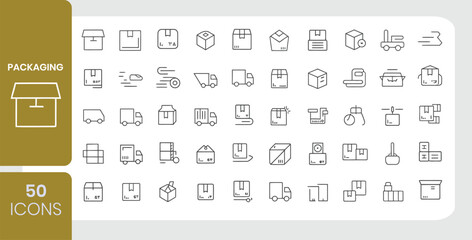 Packaging and Shipping Icons 50 Line Art Logistics and Container Symbols for Transport Design