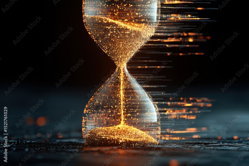 Poster abstract neural network with hourglass of glowing code lines