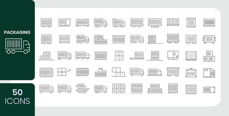 Packaging and Shipping Icons 50 Line Art Logistics and Container Symbols for Transport Design