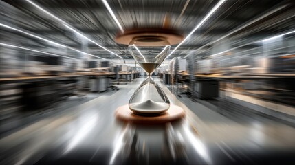 Dynamic Hourglass with Blur-Motion Office Desks Conceptual Image