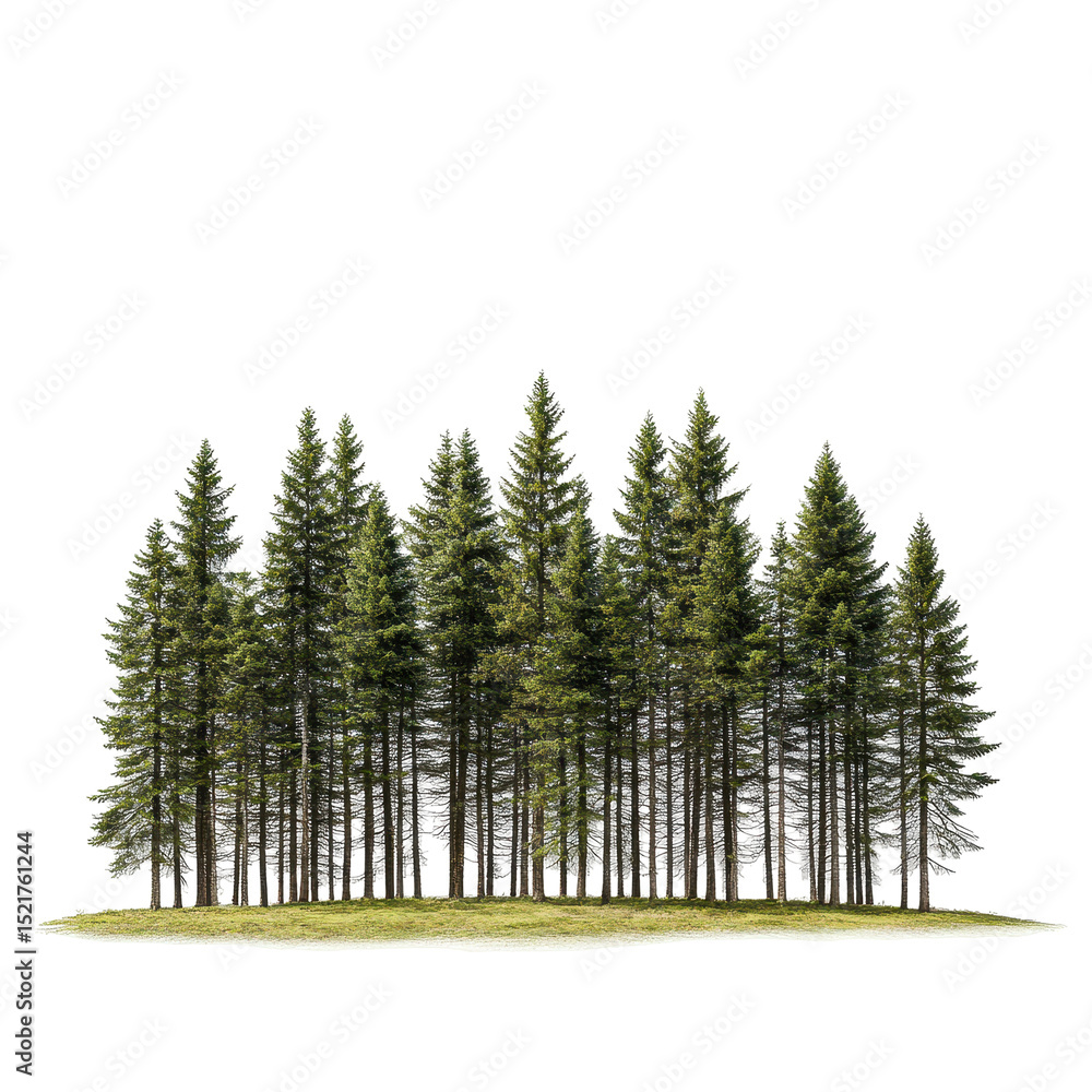 Poster dense coniferous forest area with tall trees in bright daylight setting