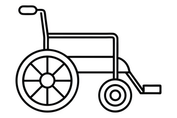 Outline Illustration of a Wheelchair Featuring Large Wheels, Arm Rests, and Footrests