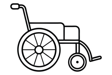 Line Art Illustration of a Wheelchair with Spokes and Handlebars Side View