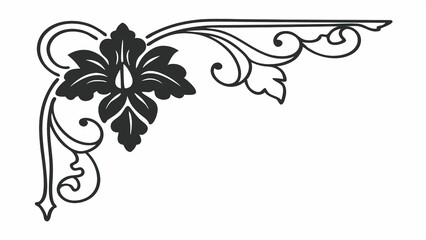 Abstract black and white floral ornament with tropical flower vector illustration, perfect for a vintage nature-inspired design element or decorative border art