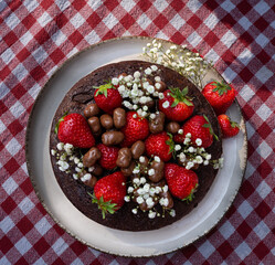  Decadent Chocolate Brownie with Fresh Strawberries and Chocolate Crackers