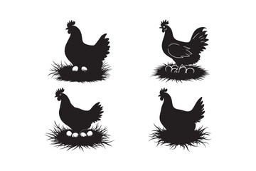 Hen and Nest Silhouettes Collection