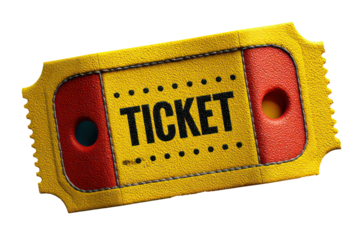 ticket icon event or cinema theme yellow flat vector with dotted edges isolated on transparent background