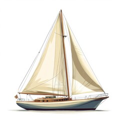 Obraz premium Sailboat on the Sea: A graceful sailboat with billowing sails glides across the ocean. The mast soars skyward, inviting you to explore the vast expanse of the sea.