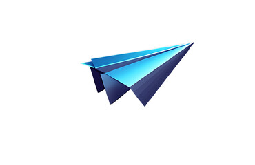 Minimalist blue paper airplane design shown on transparent background perfect for visuals about innovation, progress, and creativity