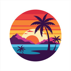 Tropical Sunset Coast Vector Icon Isolated Design