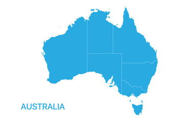 Map of Australia detailed boundaries of administrative divisions isolated on white background