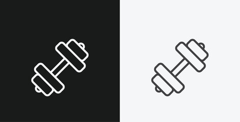 Dumbbell on Black and White Backgrounds, Representing Fitness or Workout, White Outline Icon