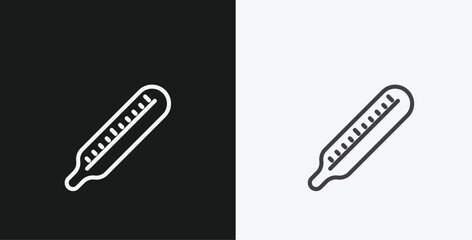 Medical Thermometer with Scale on Black and White Backgrounds, Representing Health or Fever, White Outline Icon