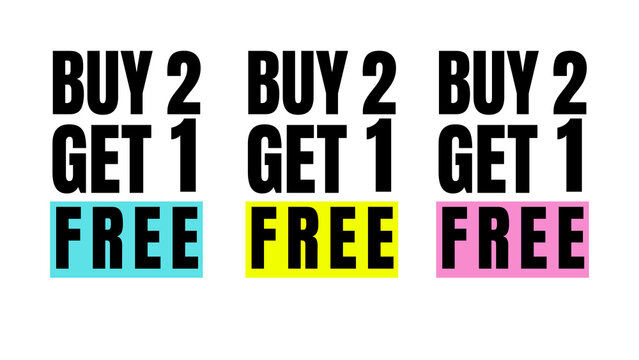 Bold promotional text reading “Buy 2 Get 1 Free”  for retail and marketing campaigns	
