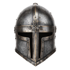 Detailed medieval helmet displayed against a plain background highlighting its craftsmanship and historical significance