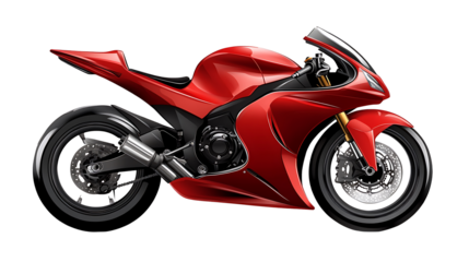 Powerful red motorcycle illustration with aerodynamic features shown on transparent background perfect for digital and print use