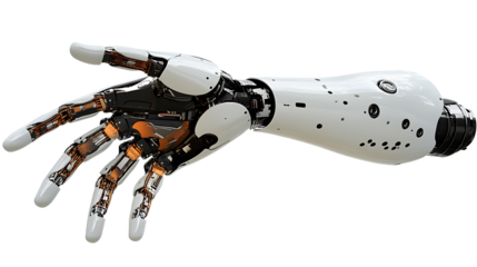 High-tech robotic hand design isolated on transparent background perfect for science fiction, prosthetics, and engineering themes