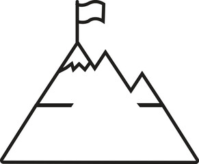 Mountain Peak Achievement Icon – Minimal Line Vector with Flag on Summit