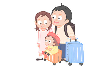 Traveling Family with Luggage – Cartoon Vacation Scene