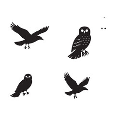 Obraz premium Wise Owls and Graceful Birds: Assorted Avian Silhouettes Collection