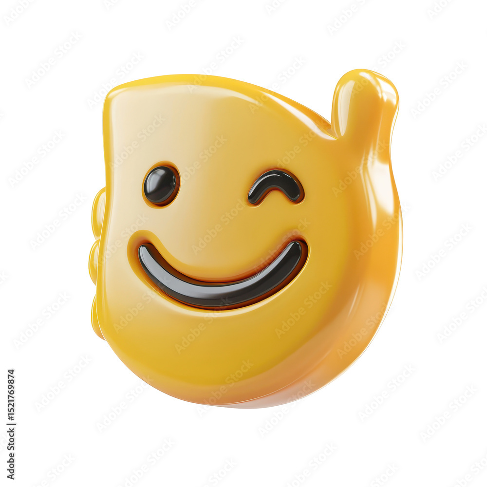 Poster bright yellow smiley face icon with playful expression on clear background