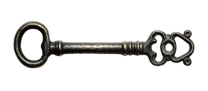 Elegant antique bronze key on transparent background symbolizing traditional access, trust, and old-world security craftsmanship