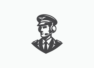 Pilot Minimal Logo, Marshall Logo, Commander Vector, Army man Logo, Officer Logo