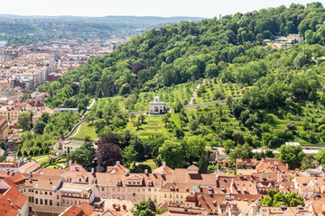 View of Old Town from bell tower of the St Vitus Cathedral in Prague in Czech Republic