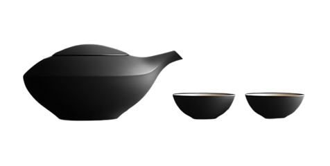 Elegant minimalist tea set with matching teapot and cups isolated on transparent background ideal for wellness branding, calm interiors, and product ads