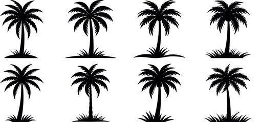 Black Silhouette Palm Tree Icons Set