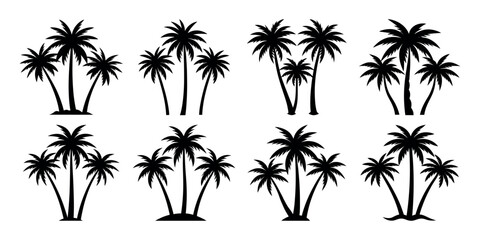 Obraz premium Black Silhouette Palm Tree Icons Set