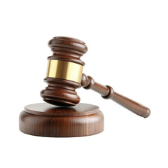 Wooden gavel resting on a round base in a courtroom setting highlighting legal proceedings