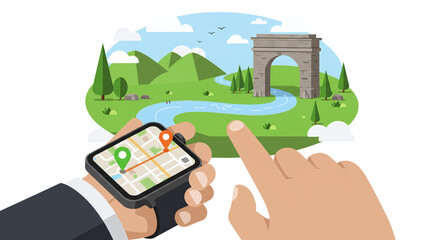 Navigation on Smartwatch: Travel Vector Illustration